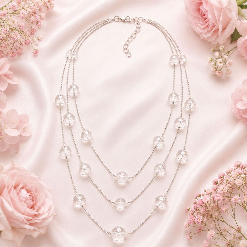 AEO American Eagle Silver Tone Faceted Bead Multi Strand Necklace